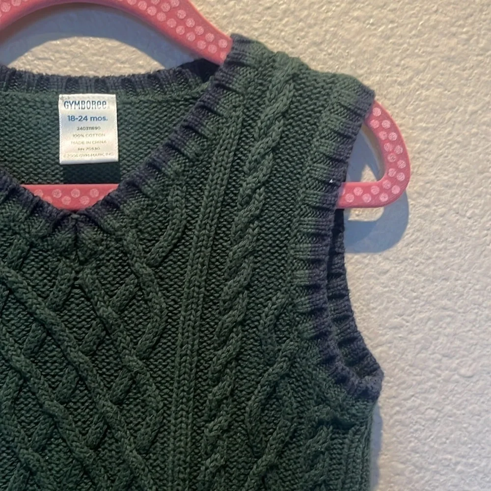 Gymboree Boy’s B Neck Cable Knit Sweater Size 18-24 Months Green Navy Blue